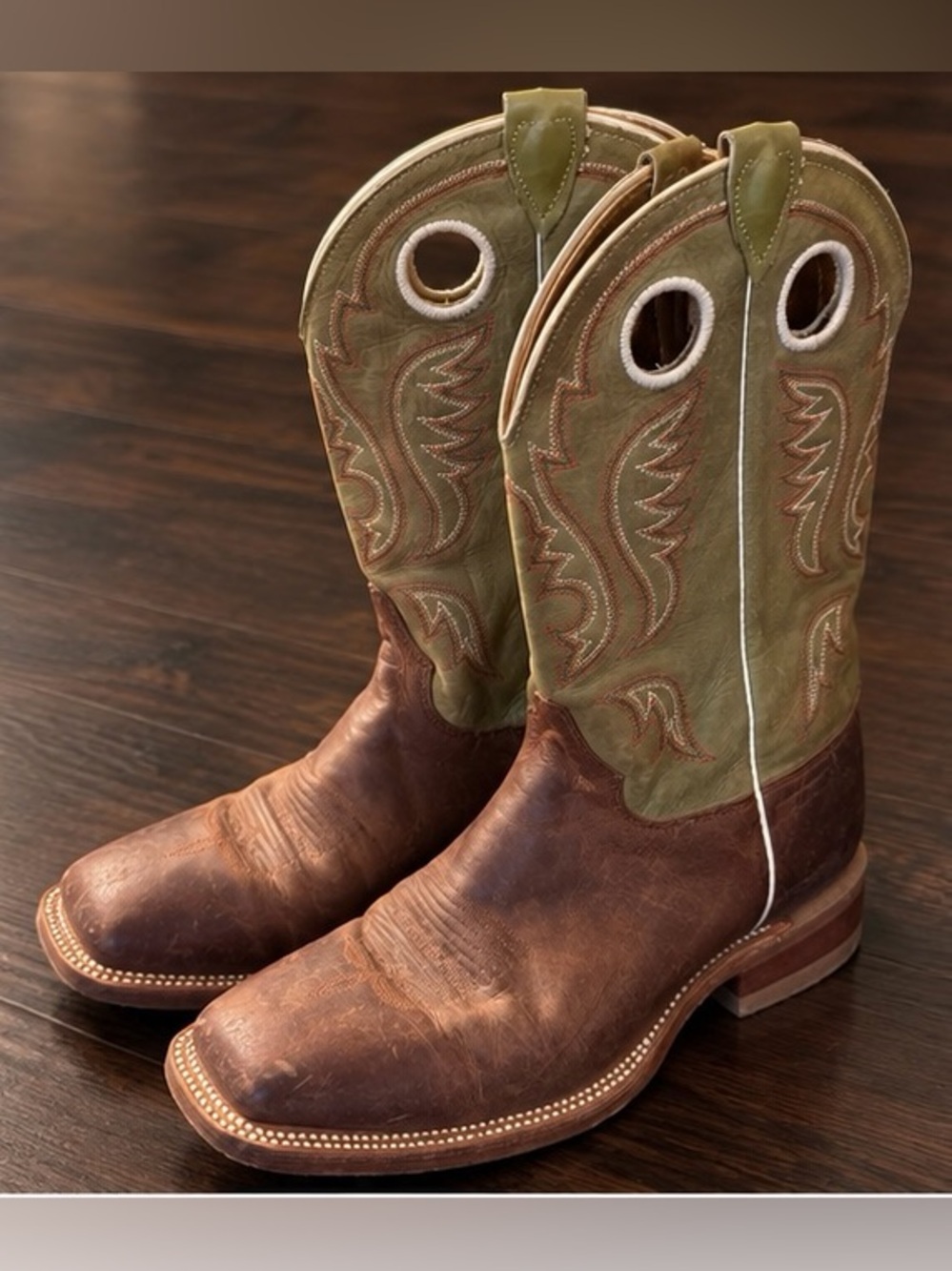 Justin Bent Rail Austin BR307CognacGreen Leather Cowboy Boots Men’s 10.5 WORN1x